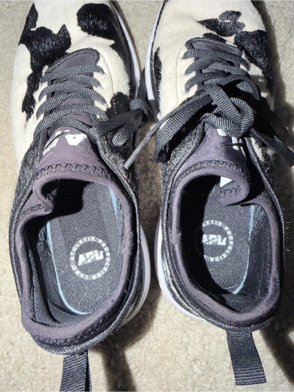 APL Women’s Unisex Black and White Cow Print TechLoom Sneakers - Picture 4 of 5